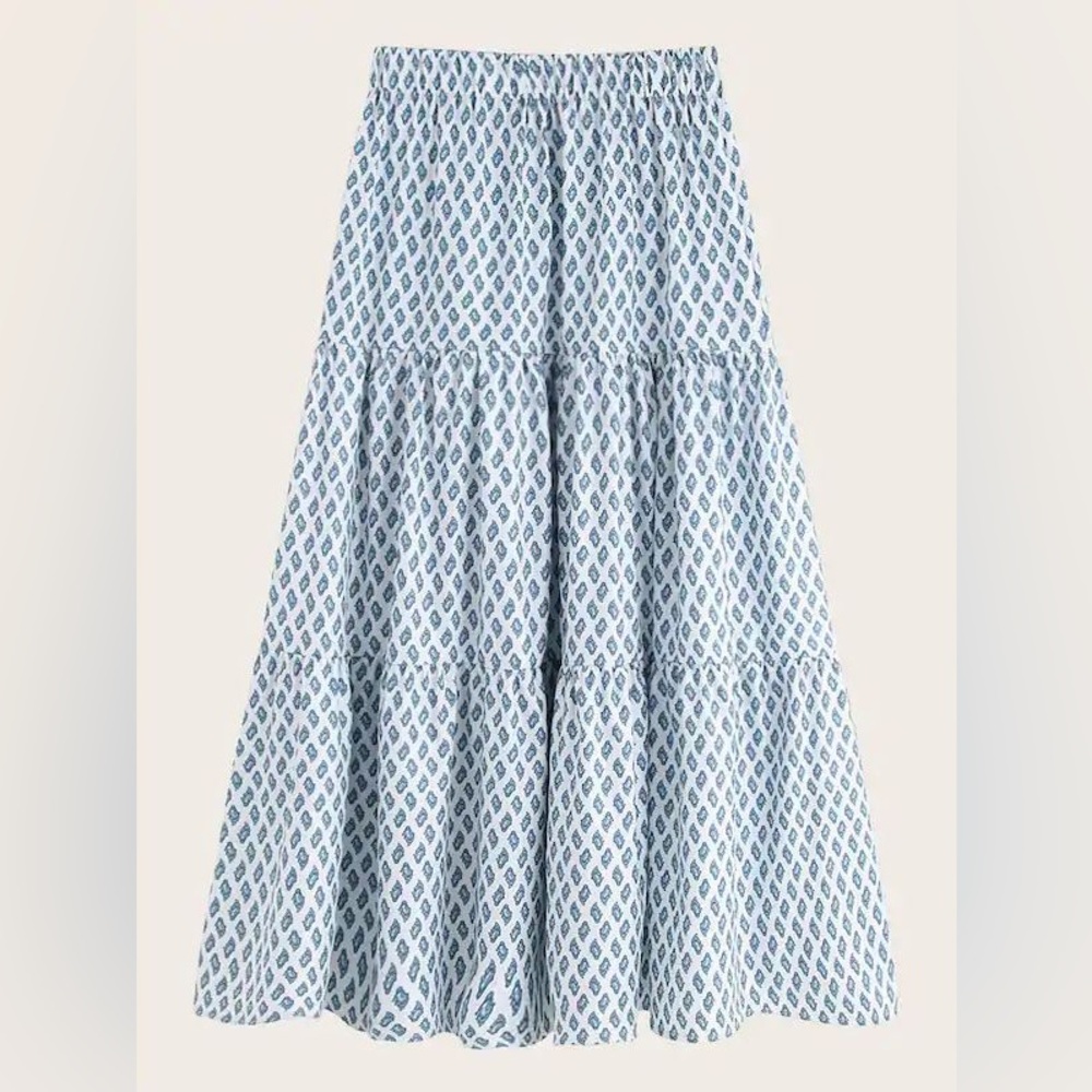 Zara Light Blue Tiered Maxi Skirt pockets cotton size S-M